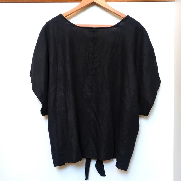 NEW Womens 4X Linen Blend Black Tie Front Summer Top Ava & Viv Short Sleeve 🌞 - Picture 2 of 10